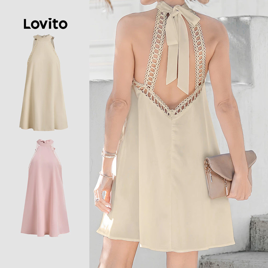 31% OFF Lovito Boho Dress Lace Tie Back Soft and Comfortable Spring/summer Apricot Dress for Women L137ED807