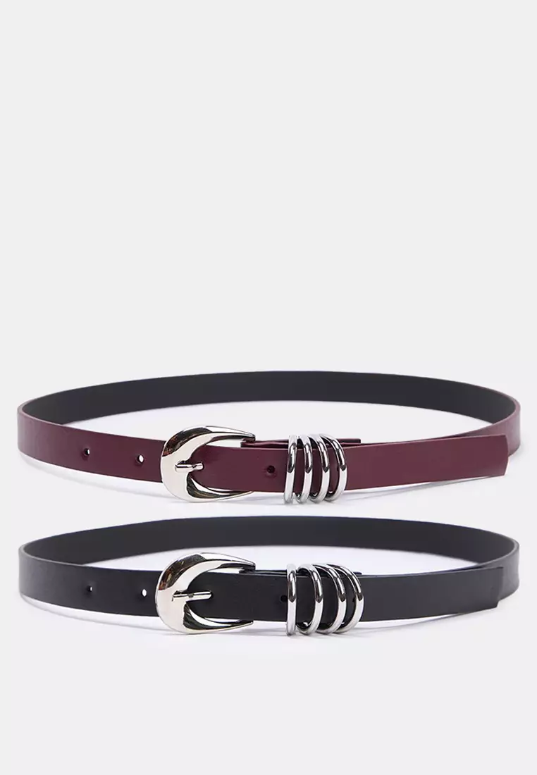 33% OFF Black-Burgundy 2-Piece Women'S Belt Twoaw26Ke00029