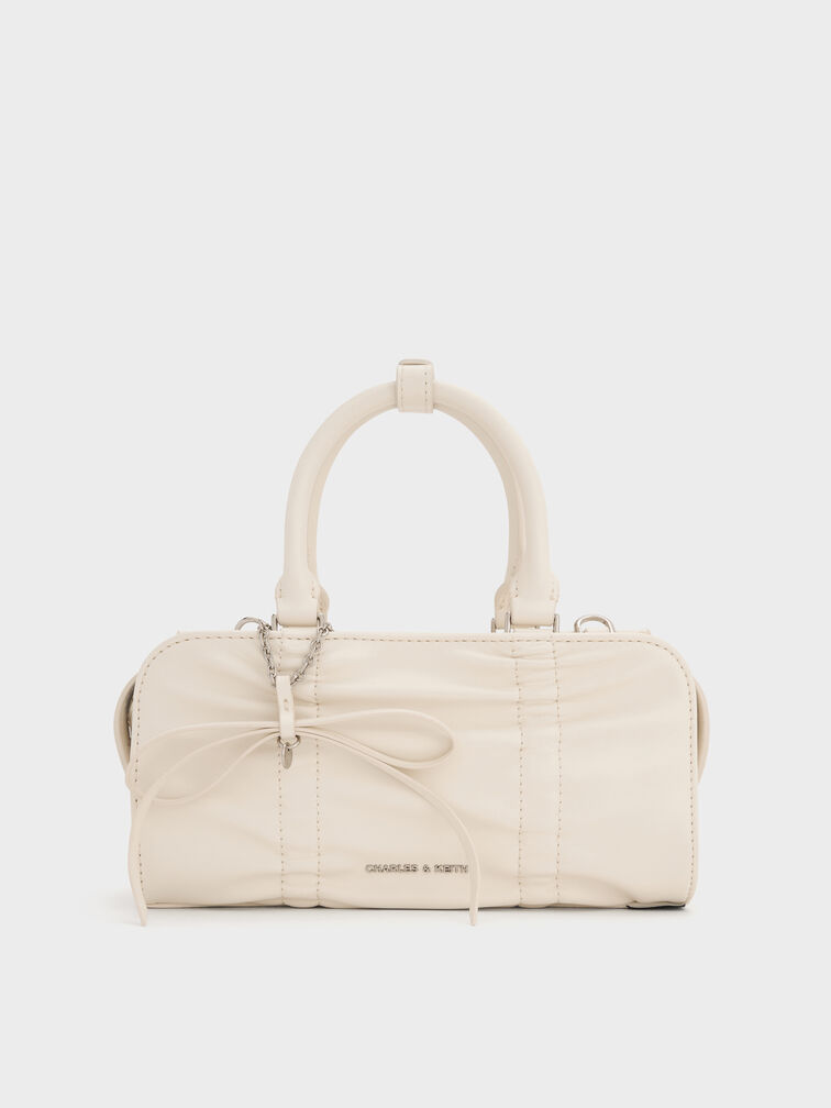 40% OFF Kadee Ruched Bow-Charm Bowling Bag - Cream