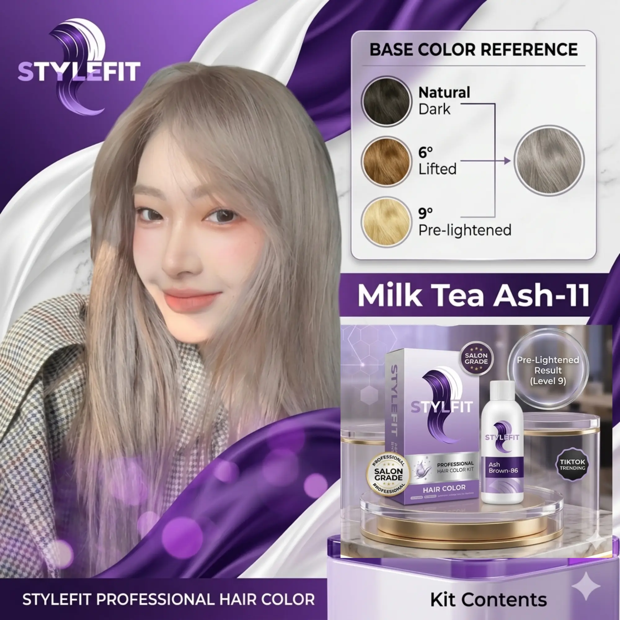STYLEFIT Milk Tea Ash Gray KPOP Hair Styling Color ST-11 Korean Treatment Does Not Damage Hair Or Fade Out