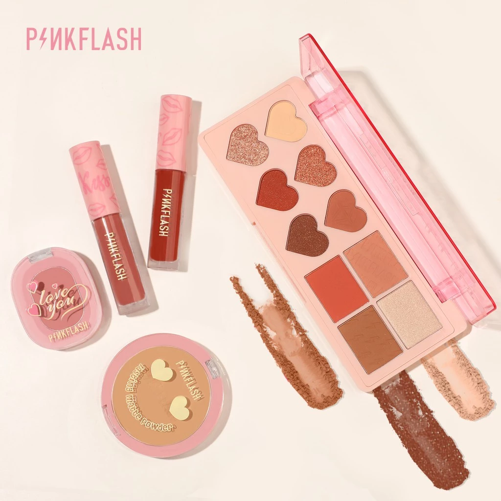 83% OFF Pinkflash 5 Pcs True Love Special Edition High Pigment Brown Eyeshadow Matte Lipstick Soft Blush Oil Control Pressed Powder Makeup