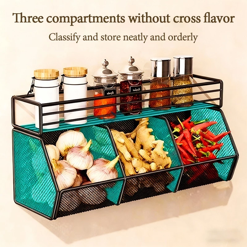 39% OFF Kitchen Condiments Organizer Rack Wall Hanging Seasoning Storage Onion Fruit Basket Vegetable Shelf