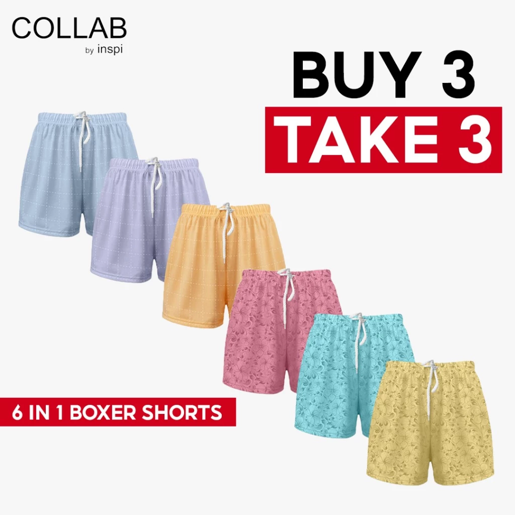 35% OFF COLLAB by Inspi BUY 3 TAKE 3 (6pcs) Boxer Shorts for Women Assorted Colors Pantulog Short