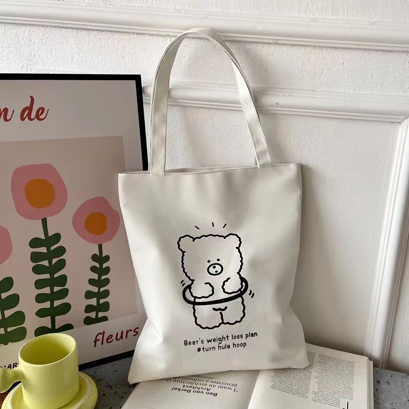 66% OFF YQY Canvas White Printed Ladies Tote Bag With Zipper Shopping Bags For Women Woman #8190