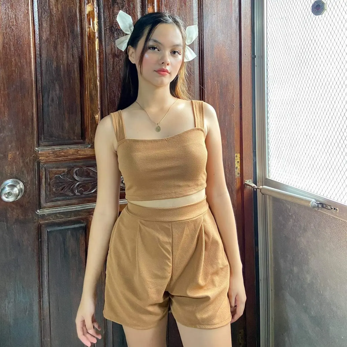 8% OFF Sleeveless Coordinates Plain Crop top and Short For Womens