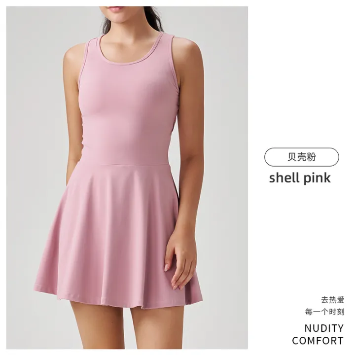 33% OFF Women's Fitness Yoga Dress Fixed Cup Sports Wear Breathable Nylon Fabric Backless Outdoor Activity Suitable Skirt