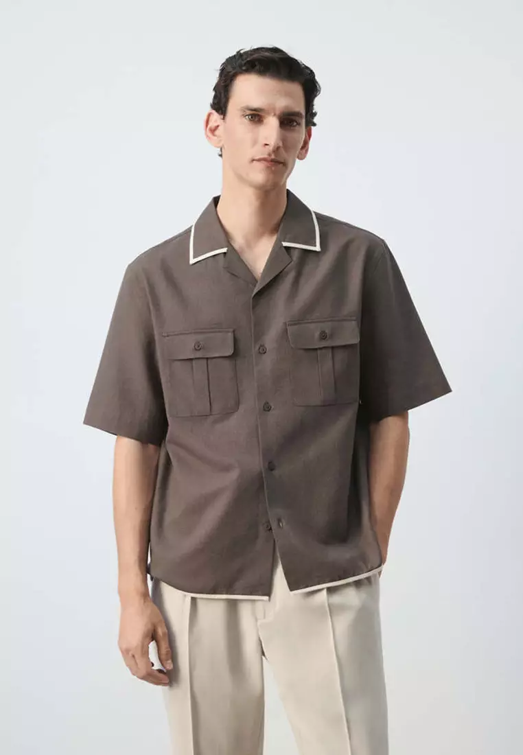 20% OFF MANGO Man Linen-Cotton Camp Collar Shirt
