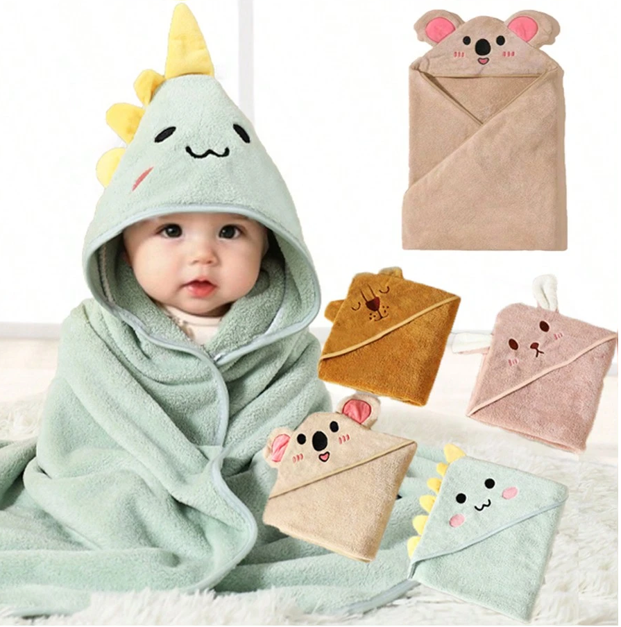 4% OFF 1pc Baby Hooded Bath Towel 80*80cm, Cartoon Animal Design, Polyester Fabric Soft Skin-Friendly Absorbent, Suitable For Nap Blanket, Swaddle, Baby Wrap, Baby Bathrobe, Multi-Scenarios Use