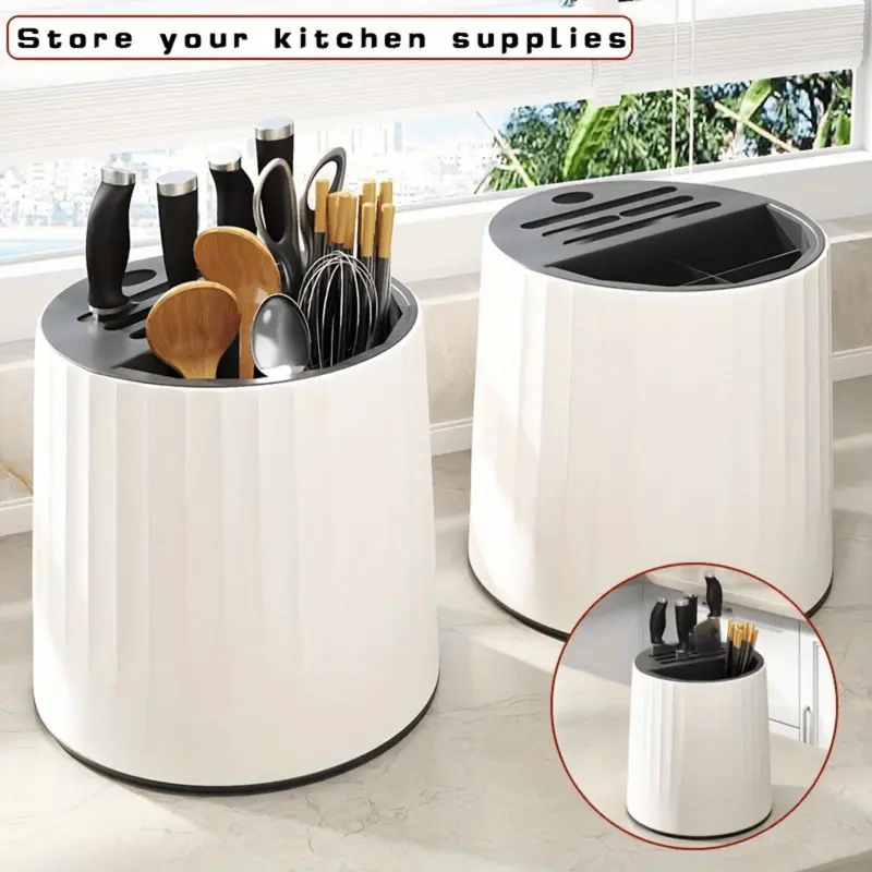 57% OFF Multifunctional Kitchen Knife holder 360 degree rotating chopstick cage cutlery storage box Kitchen Knives Plastic Rack