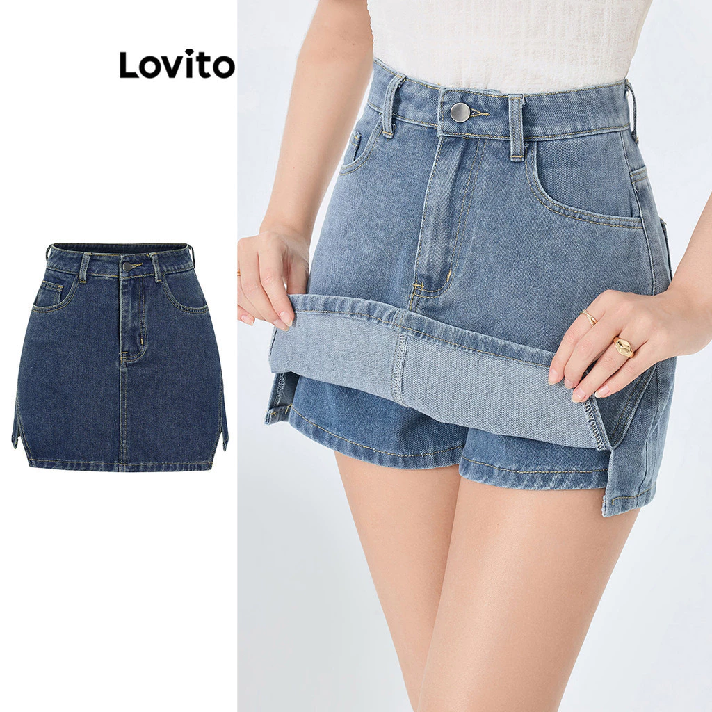 44% OFF Lovito Casual Summer/Spring Short Plain Double Layer Denim Short for Women L87ED375 (Multi-color)