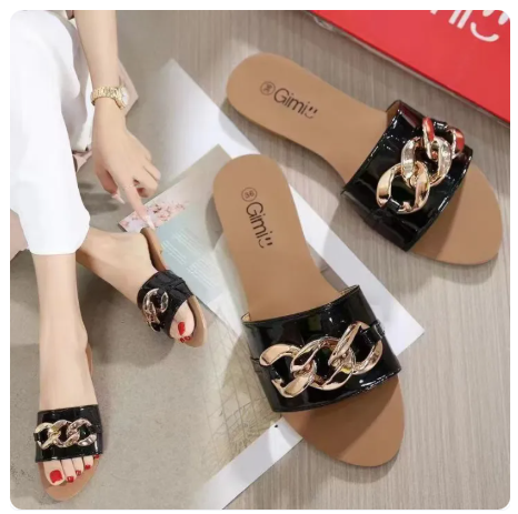 0.7% OFF new fashion korean glossy flat sandals for women on sale slide