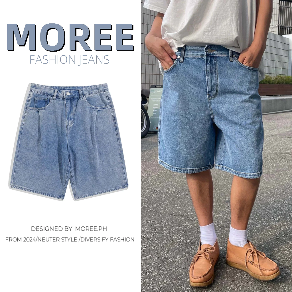72% OFF MOREE Fashion Quality Men Slant Pocket Summer Loose Straight Leg Denim Shorts Baggy Jorts Plain Navy
