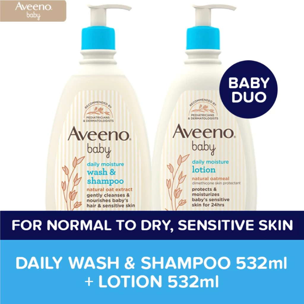15% OFF Aveeno Baby Daily Wash & Shampoo 532ml + Lotion 532ml: baby bath wash, lotion for sensitive skin
