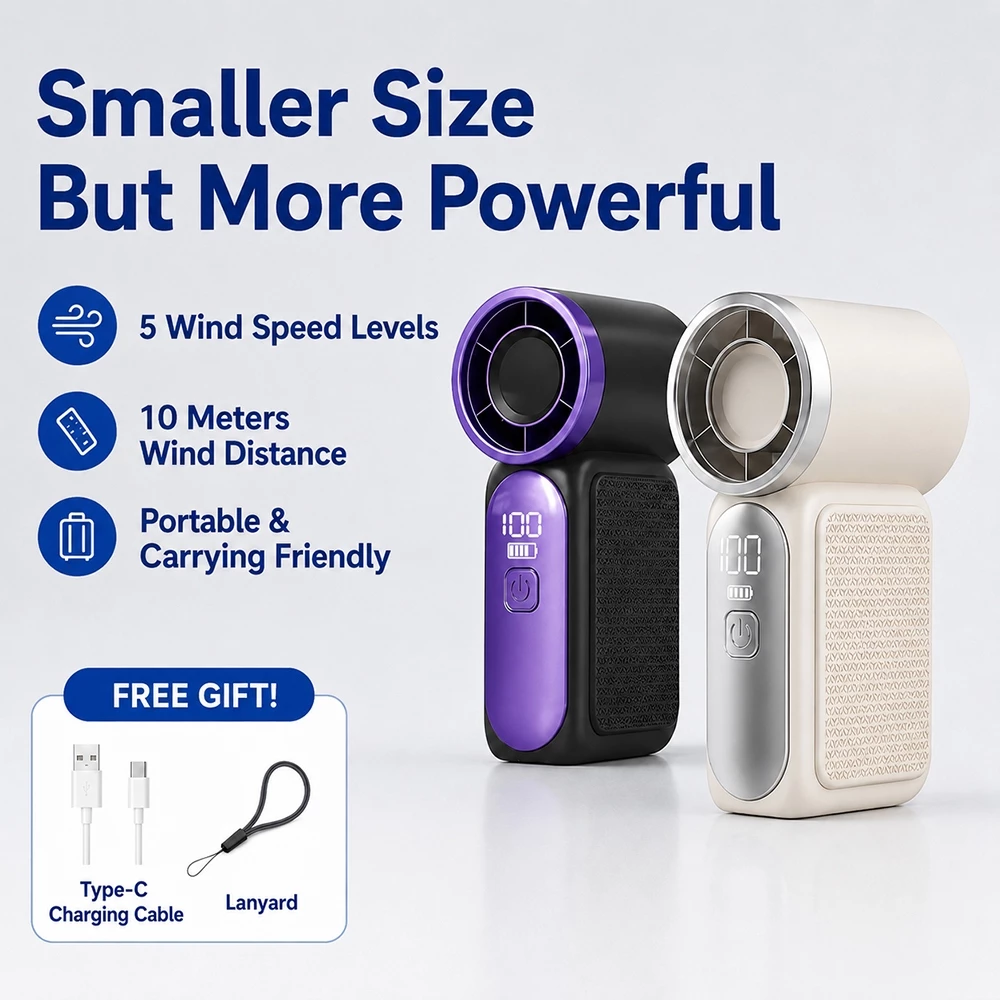 50% OFF Portable Mini Handheld Fan with 100 Speed Turbo Airflow LED Display Low Noise USB-C Rechargeable