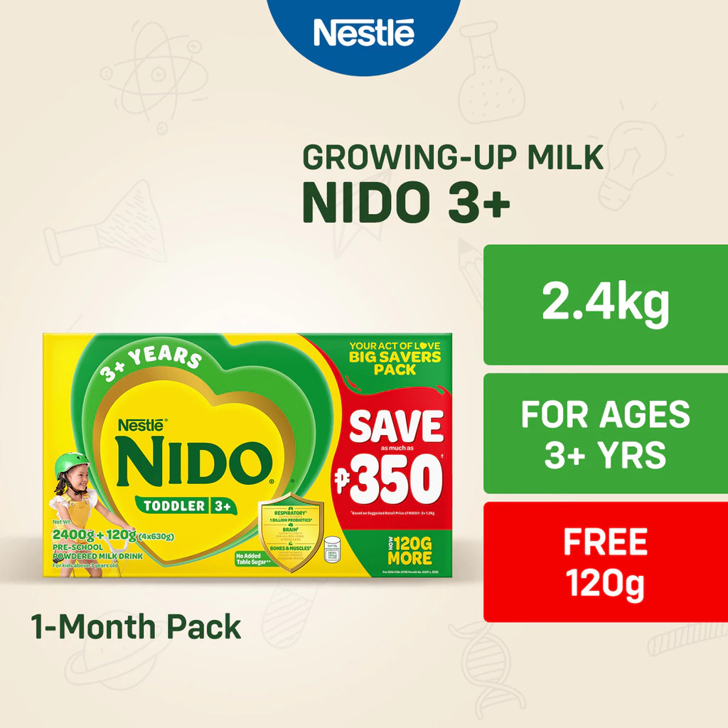 20% OFF NIDO 3+ Growing-Up Milk Powder for Toddler Children 3+ Years Old 2.4kg - FREE 120g
