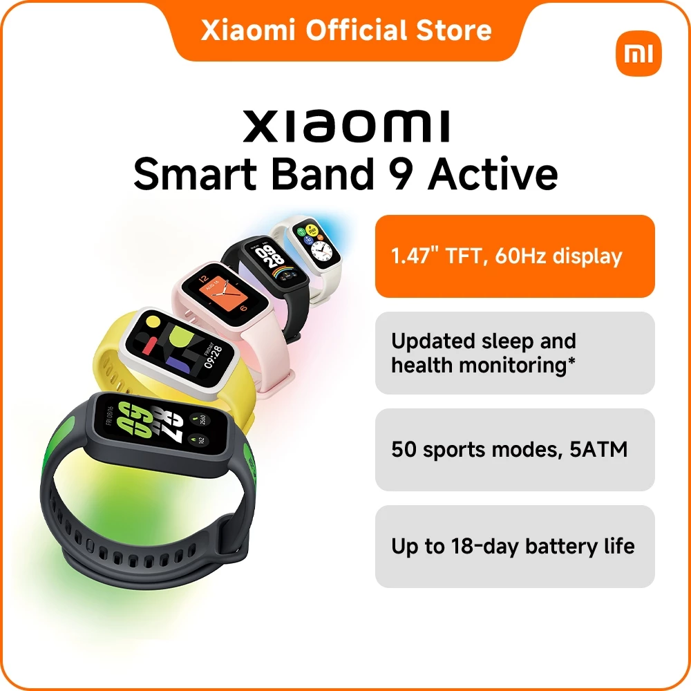 4% OFF Xiaomi Smart Band 9 Active Smartwatch 18 days battery life 5ATM Super-light All-day health monitor