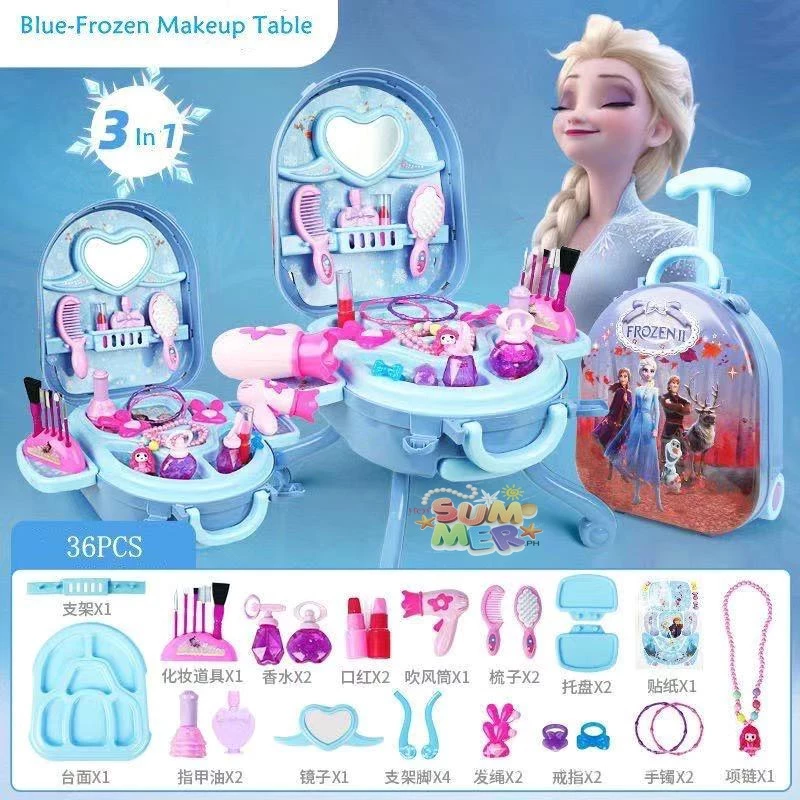 32% OFF 3 in 1 Makeup Vanity Toy Set Girls Princess Makeup Suitcase Trolley Children Gift