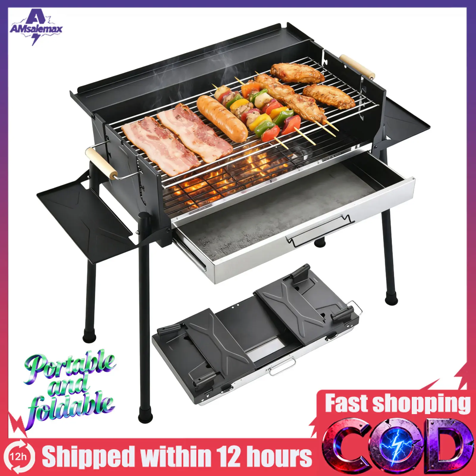 50% OFF  Grill Portable With Stand Large Grilling Area Suitable For Grilling Steaks And Kebabs stainless