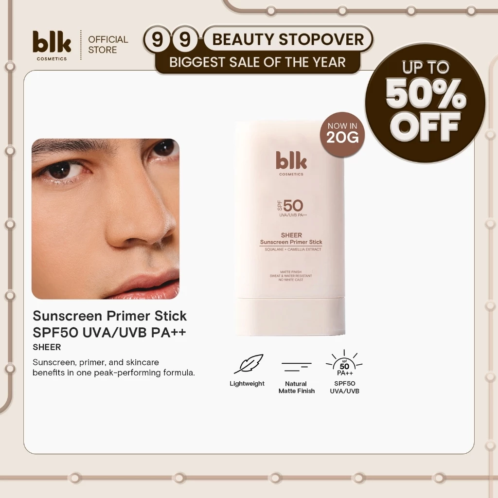50% OFF blk cosmetics universal sheer sunscreen primer stick SPF50 UVA/UVB PA++ 20g (Sunscreen Stick)