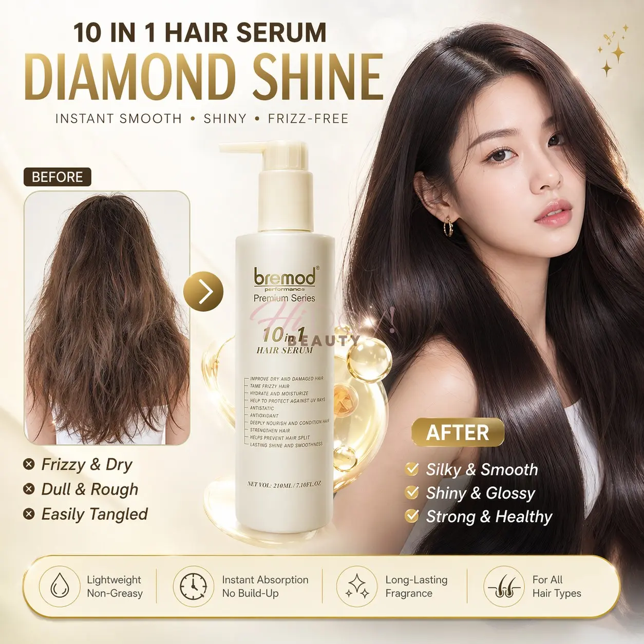 52% OFF Bremod 10-in-1 Hair Serum 210ml – Instant Smooth, Shiny & Frizz-Free Hair BR-H052
