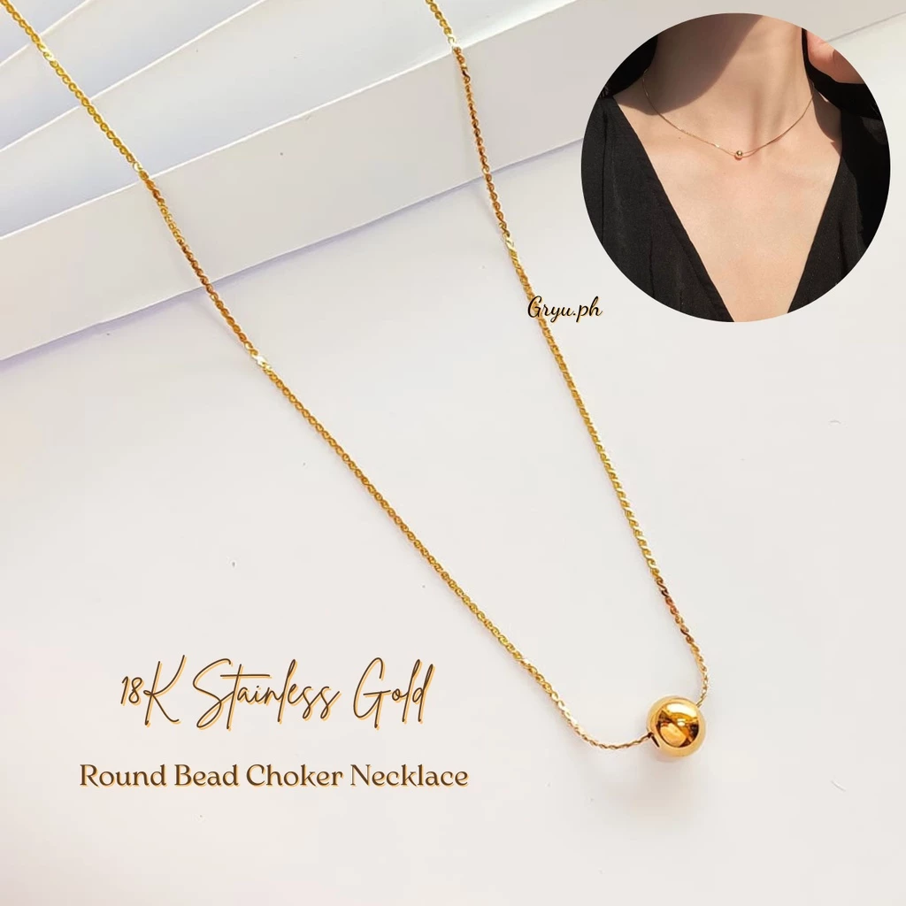 65% OFF Gryu.ph 18K Stainless Gold Round Bead Choker/Clavicle Necklace Hypo-allergenic Jewelry Free Box