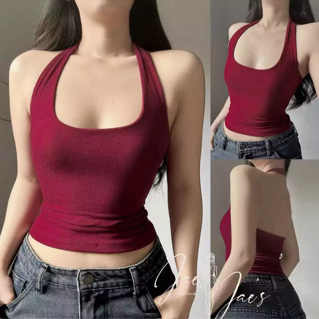61% OFF Therese Halter Neck Double Lining Cotton Basic Open Back For Women Womenswear