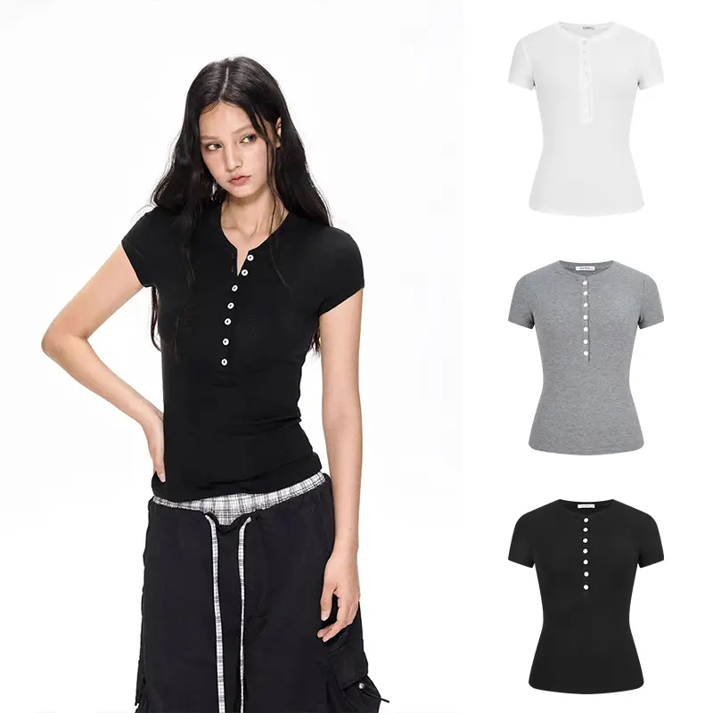 74% OFF Moses Queen Henry Neck Shoulder Short-sleeved T-shirt Women's Small Flying Sleeves Slightly Sheer Tight Lyocell Tencel Wool Top #63415