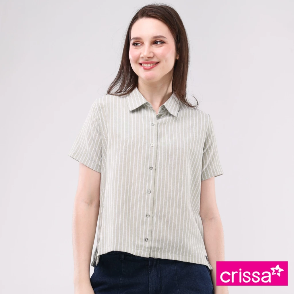 60% OFF Crissa Cotton Stripes Short Sleeves Blouse CLT28-0080 [Blouse for women]
