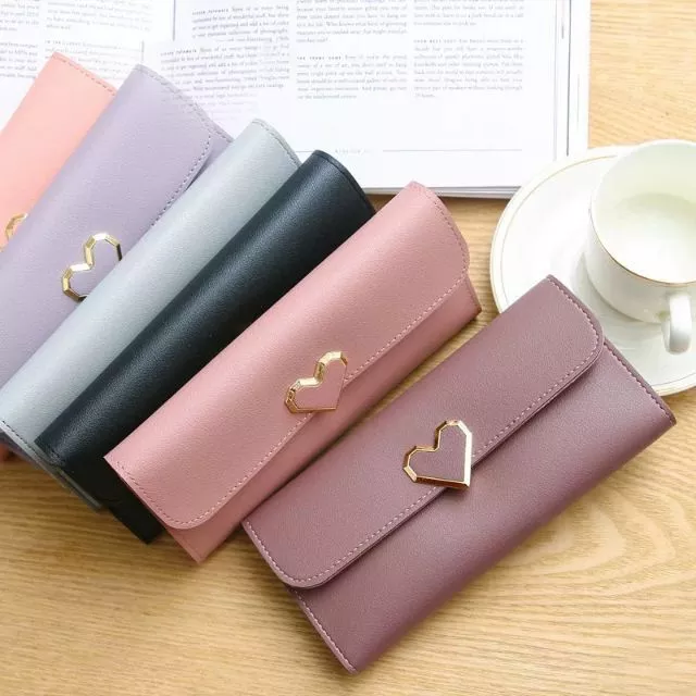 52% OFF YQY Korean heart wallet three fold long wallet pu leather (No zipper inside)
