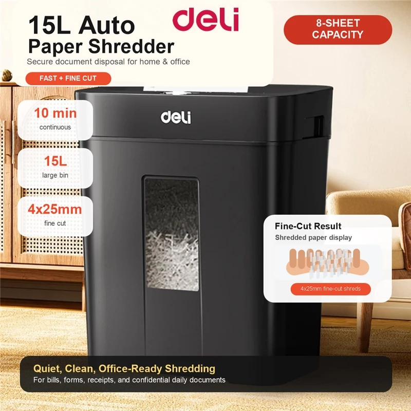 42% OFF Deli 15L Large Capacity Paper Shredder 8 Sheets Shredding Automatic Shredder Machine Electric Cutter