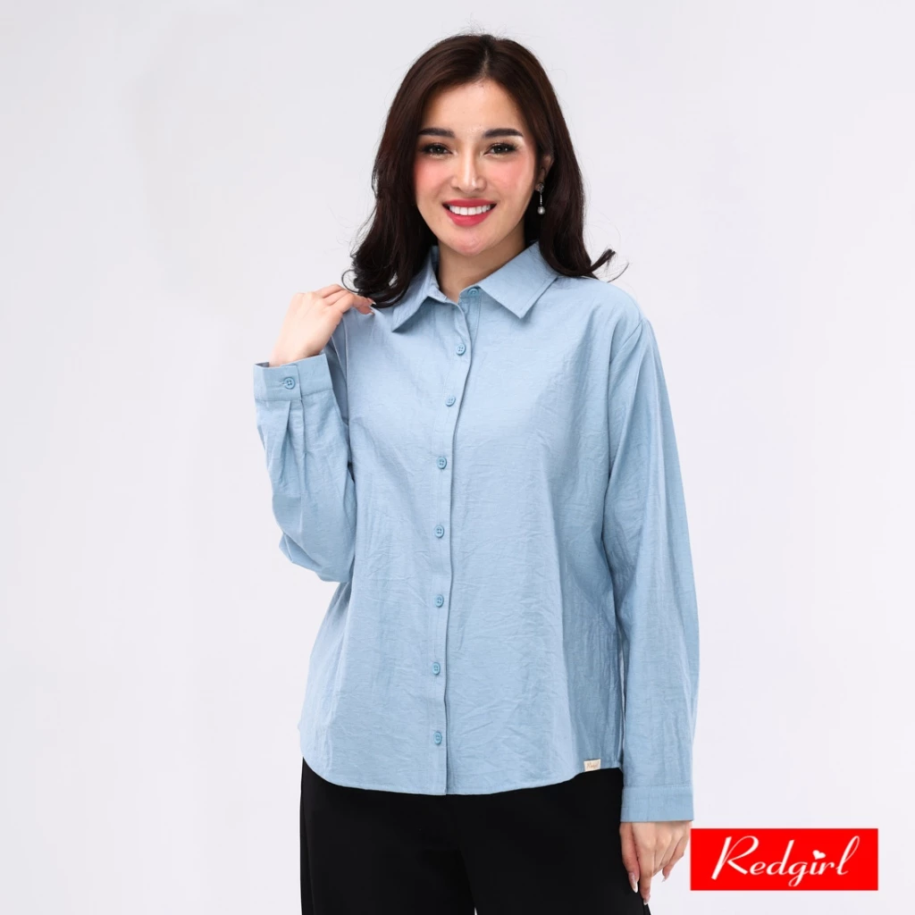 38% OFF Redgirl 2 Tone Poly Woven Long Sleeves Collared Blouse RLT04-4791 [Blouse for women]