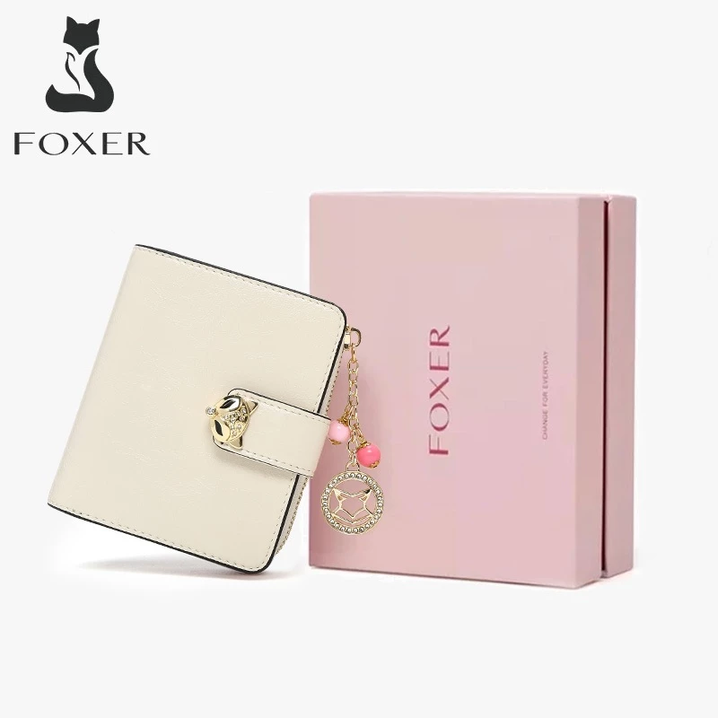 70% OFF FOXER Wallet For Woman Card Holder Zipper Wallet Cowhide Leather Wallet Personalized Gift