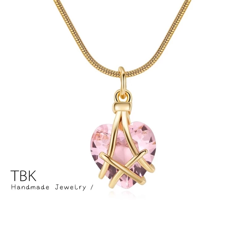 86% OFF TBK 18K Gold Necklace Pink Heart Pendant Necklace for Women big sale 5398n