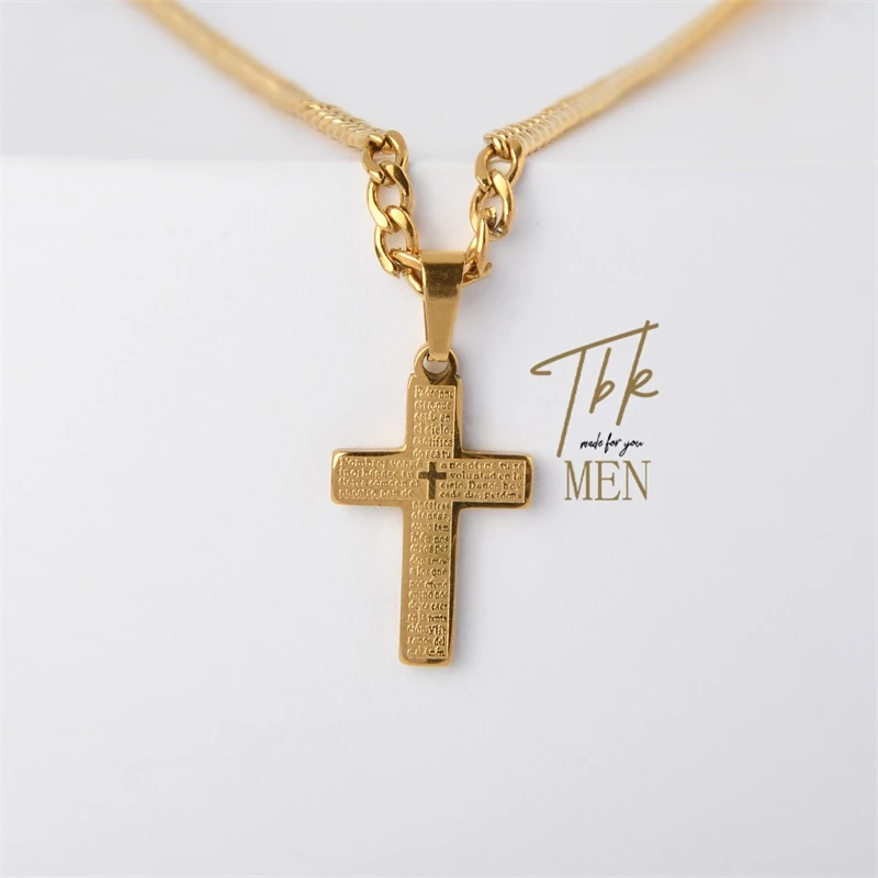 76% OFF TBK 18K Gold Cross Pendant Necklace For Men Accessories Hypoallergenic 945N