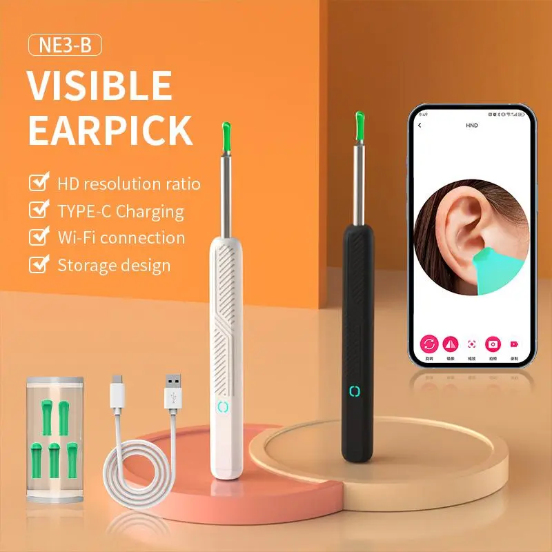 50% OFF Ear Pick with Camera WIFI Ear Pick with 4 Ear Spoons LED Light Ear Pick Set Ear Pick Ear Pick for Children Removal Tool Removal Drops Earwax Removal Black