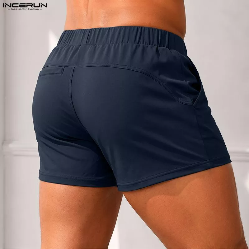 50% OFF INCERUN Men's Fashion Tight Tight Hip Solid Color Three Part Shorts