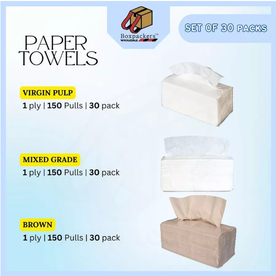 WHOLESALE!!! Interfolded Paper Towel Tissue 1 ply 150 sheets 30 pack [ WHITE/ BROWN ]