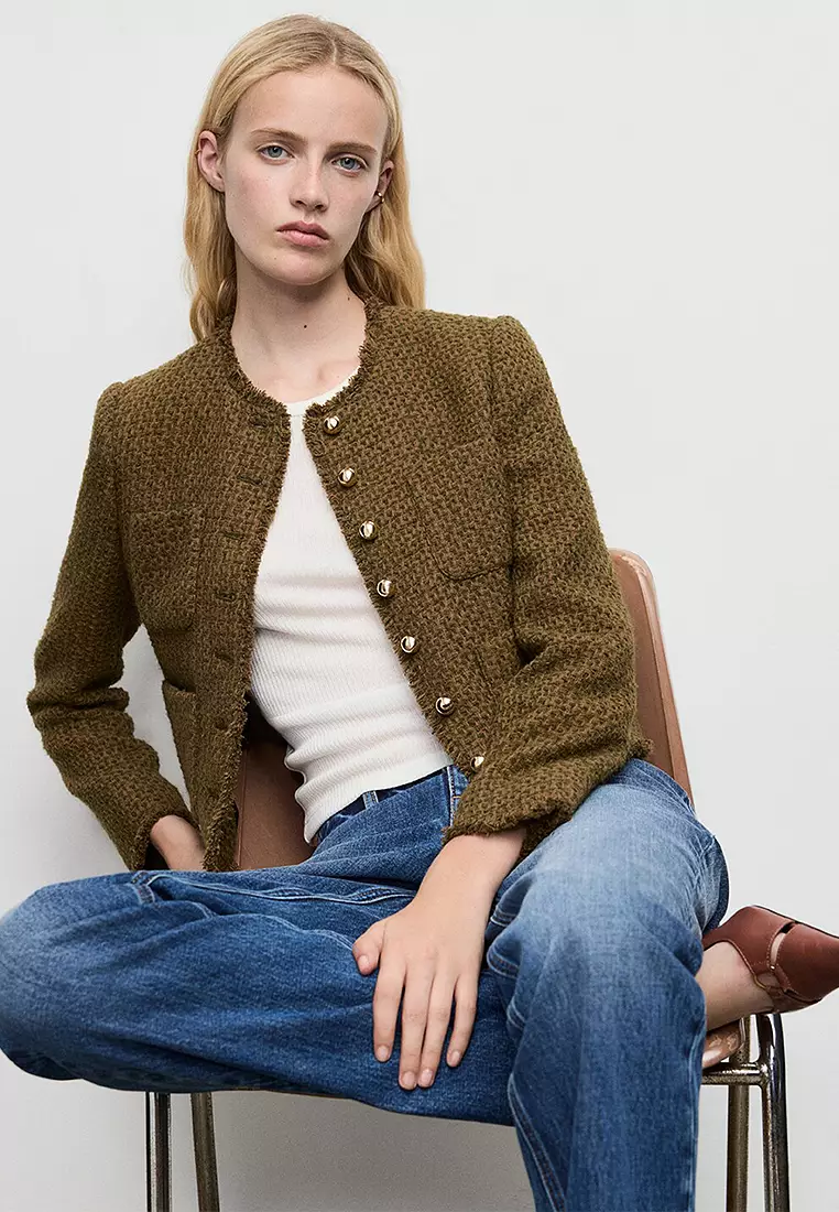 60% OFF Mango Tweed Jacket With Jewel Buttons