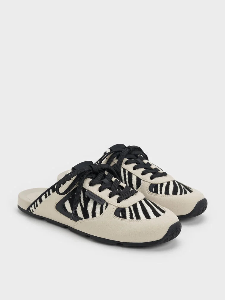 20% OFF Zebra-Print Lace-Up Sneaker Mules - Animal Print Black