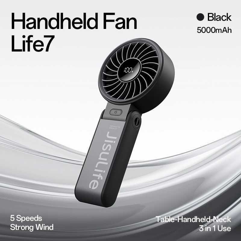 29% OFF JISULIFE Handheld Fan Life7 Mini Fan Portable Rechargeable Electric 3600/5000mAh Battery Foldable USB With 5 Gears Strong Wind