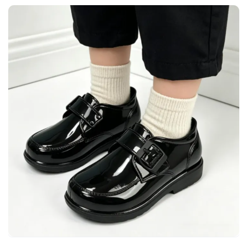 60% OFF 2026 New Stylish Boys Rubber Black Sole Loafers | Non-Slip Adjustable Strap Black School Shoes for Kids | Daily Wear Size 24-35
