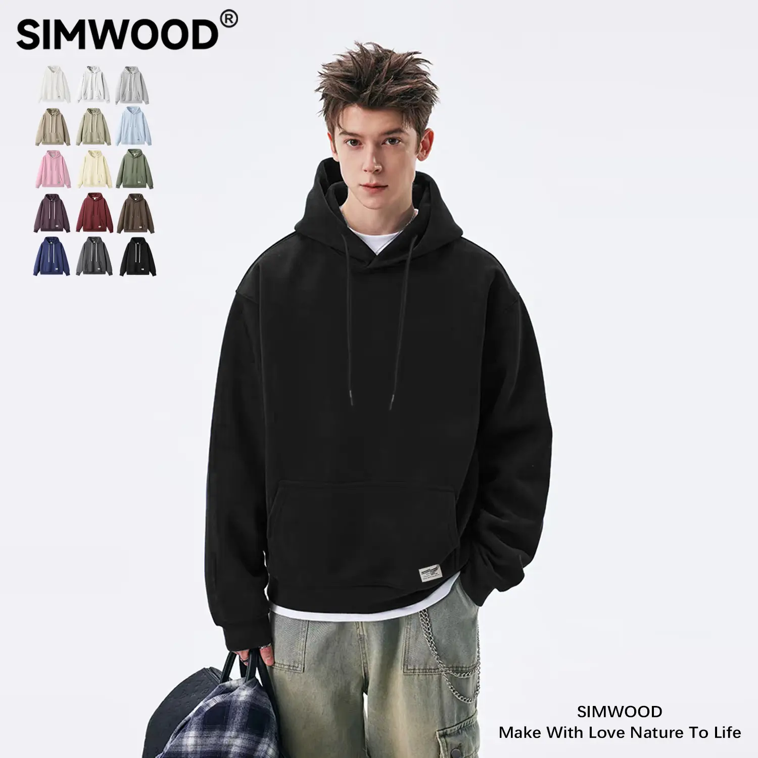 26% OFF SIMWOOD Pullover Hoodie Jacket  heavy earth color sweatshirt Boxy hoodie oversize Unisex loose hooded jacket for men and women couples Menswear Sweaters Lingerie Pullover Vintage Plain