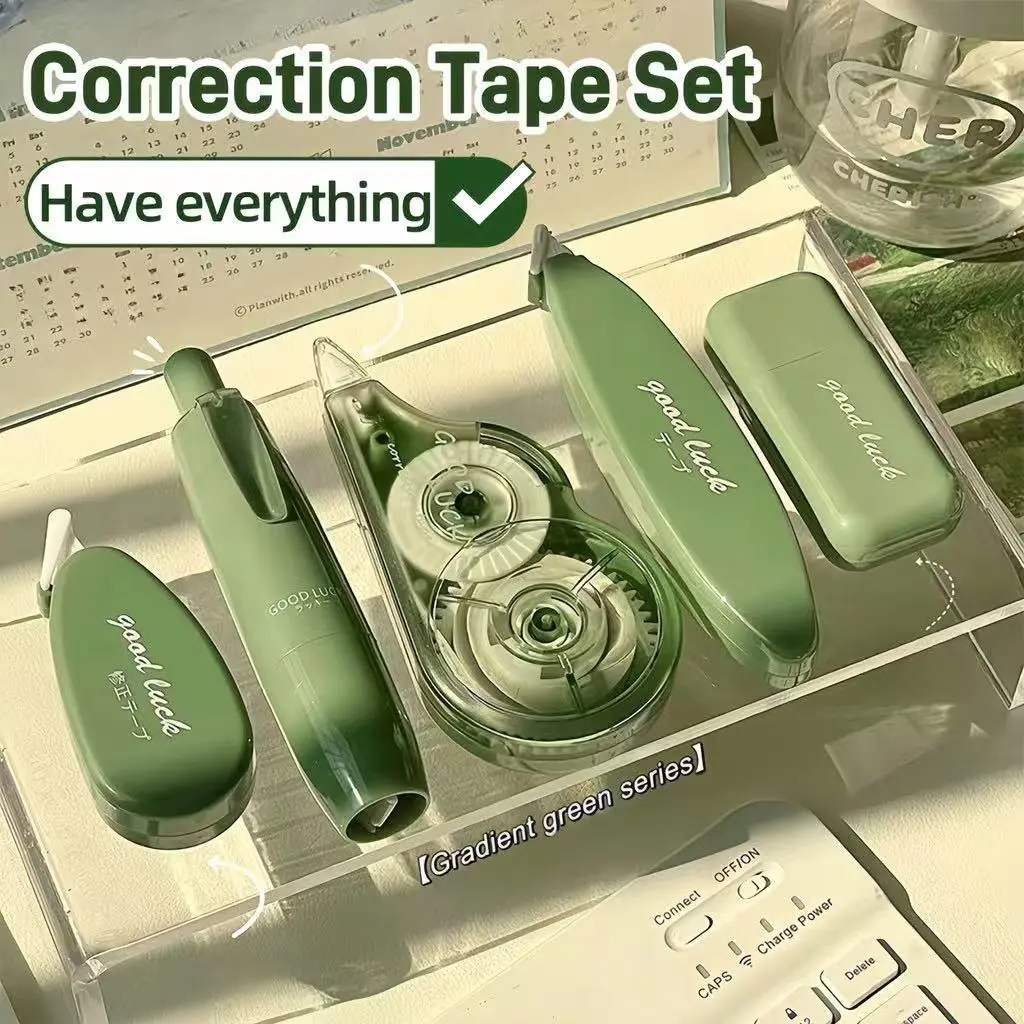 25% OFF IMEMO 5pcs/set Student Creative Correction Tape Set Green Smooth And Simple School Office Supplies (5 Design Tapes)