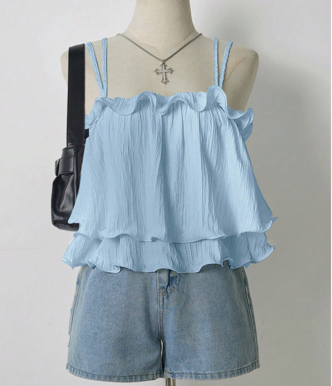 4% OFF Lalippa Summer Sweet Ruffled Hem Solid Color Vacation Camisole