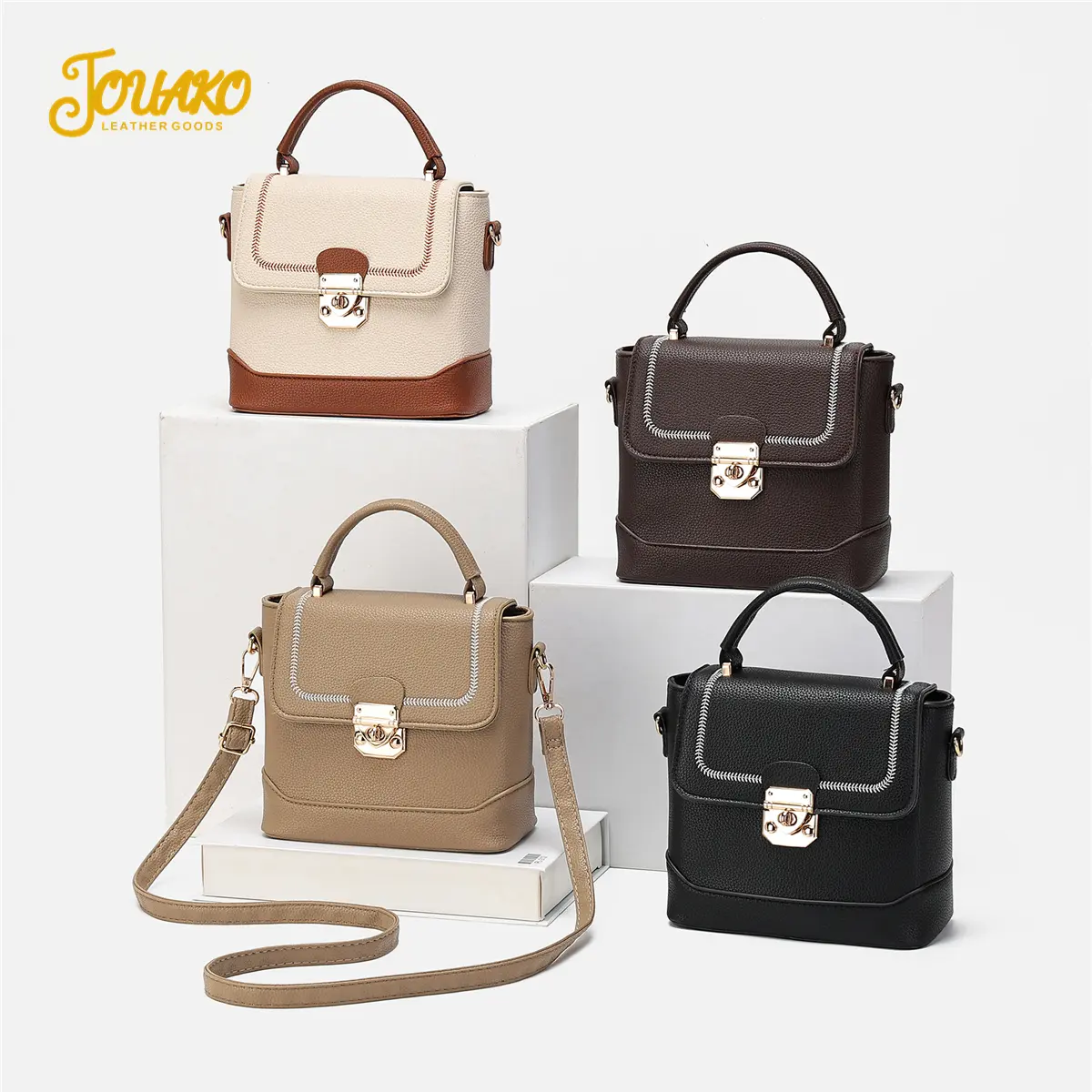 71% OFF JOUAKO Fashion Nordic Style Opulent Unique Dual-Texture Square Leather Shoulder Bag With Contrast Stitching For Holiday Gift Moments