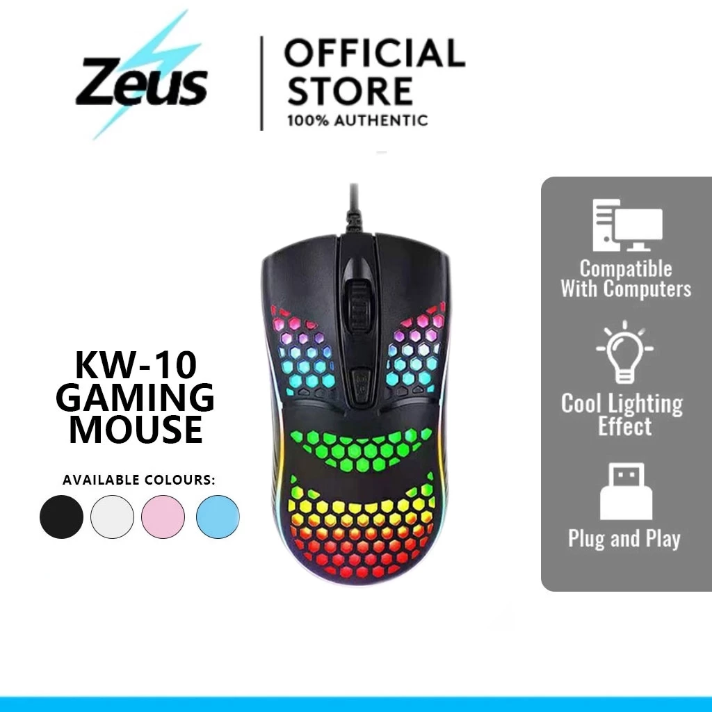 35% OFF Zeus KW-10 4-Button Wired Gaming Mouse RGB with Lightweight Honeycomb Shell Adjustable DPI