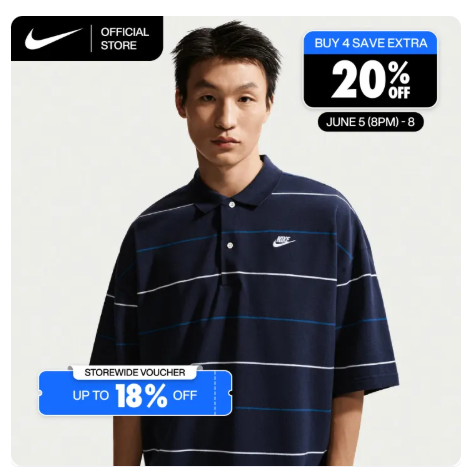 12% OFF Nike Men's Sportswear Club Oversized Striped Polo - Obsidian [IF0737-451]