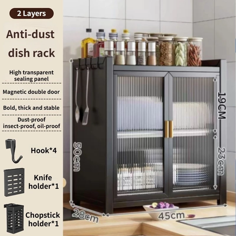 71% OFF Dish Rack Kitchen Storage Cabinet Dish Drainer With Cover Dust-Proof 2/3 tiers Plate Organizer