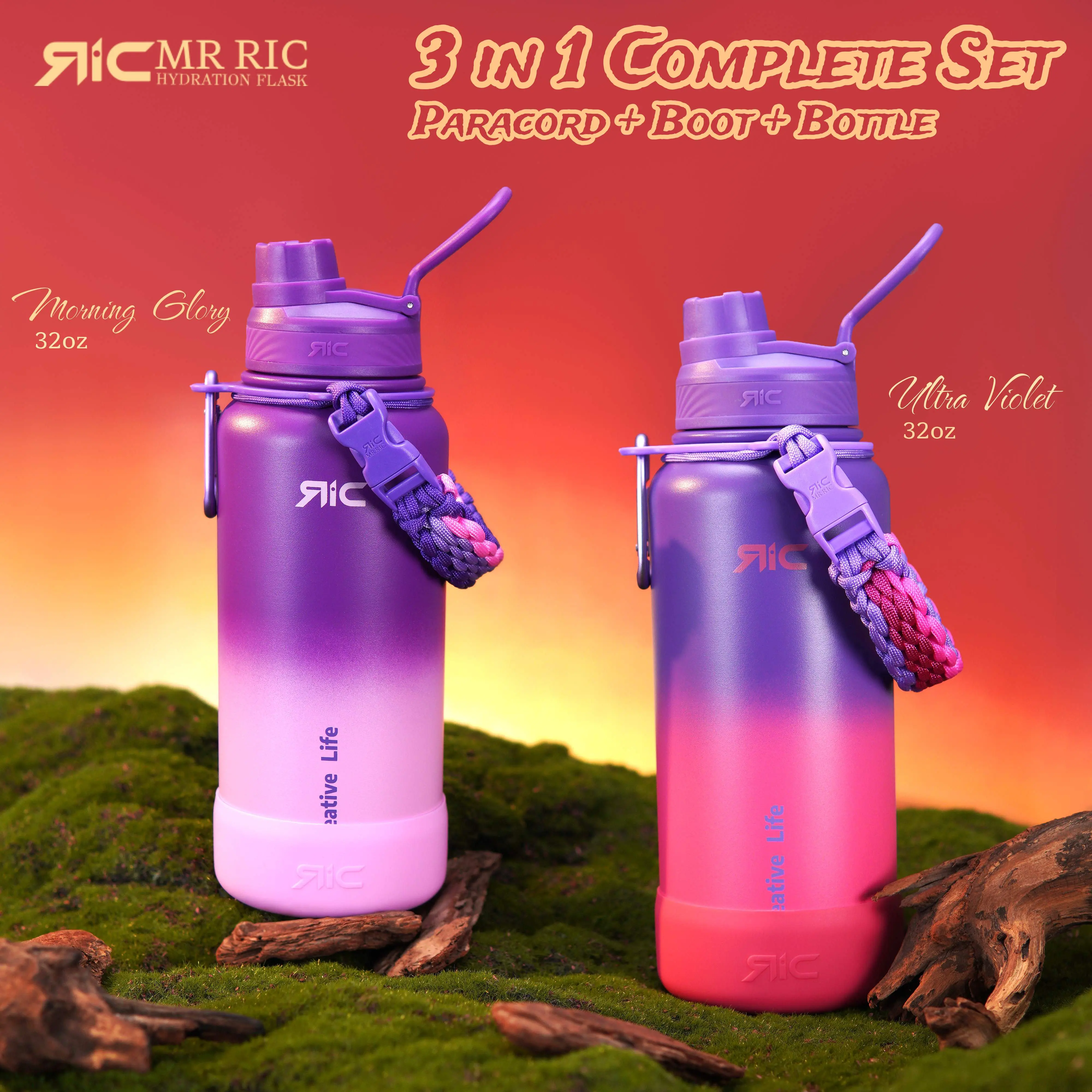 31% OFF Mr Ric 3 in 1 Complete Set Paracord Handle & Silicone Boot Vacuum Flask Water Bottle Insulated Cup Stainless Steel Double Wall Hydration Flask Fantasy Series