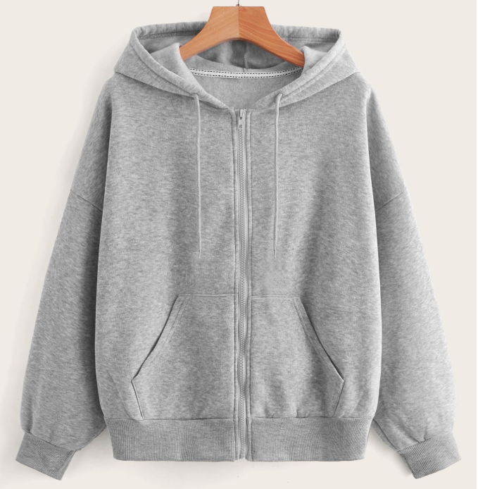 15% OFF Glimmora Zip Up Drop Shoulder Drawstring Thermal Lined Hoodie,Long Sleeve Tops